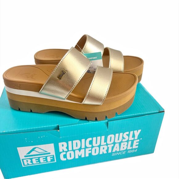 Reef Shoes - Reef Banded Horizon Platform Sandal Gold Metallic Women’s Size 6 NIB